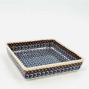 Boleslawiec Polish Pottery "Cobalt Fiddleheads" 8” Square Dish